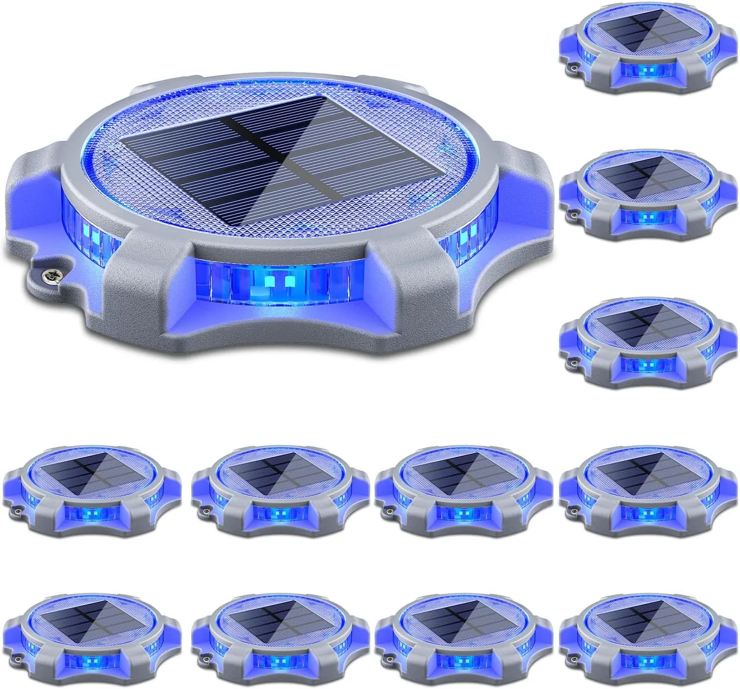 Siedinlar Solar Deck Lights Outdoor 2 Modes LED Driveway Markers Dock Light Waterproof for Step Walkway Ground Stair Pathway Yard Road Garden 12 Pack (Blue/Red)