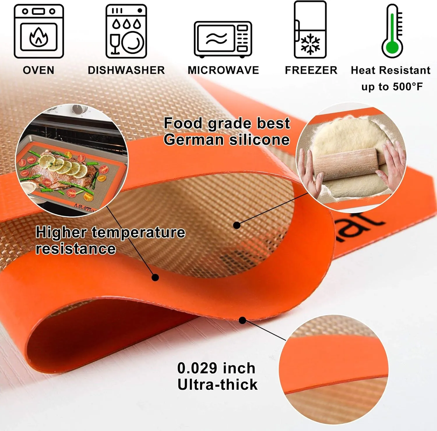 Silicone Baking Mat - Best German Silicone - Non Slip Silicone Baking Sheet, Non Stick Reusable Silicone Mats for Baking, Oven Liner, Counter Mat - Half Sheet Baking Mat, Set of 2