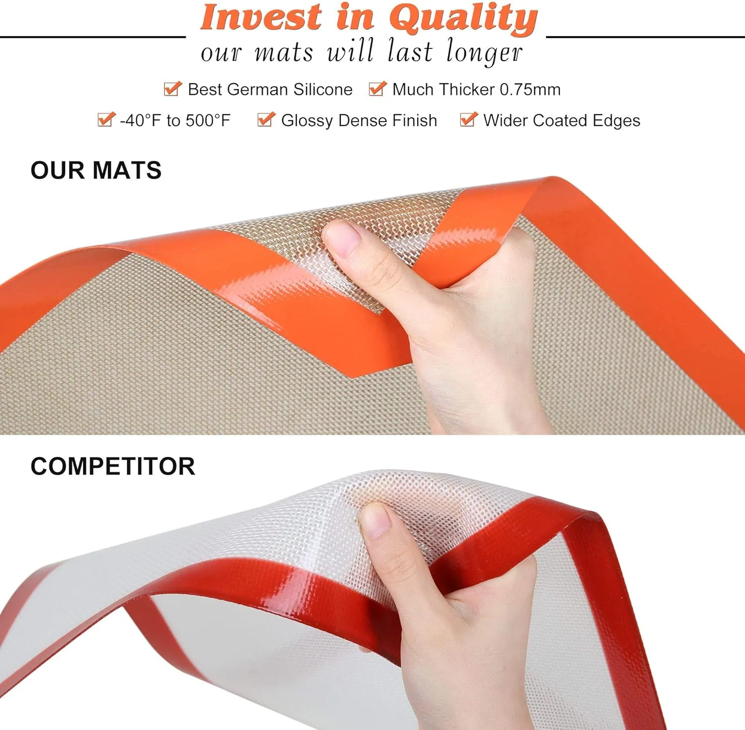 Silicone Baking Mat - Best German Silicone - Non Slip Silicone Baking Sheet, Non Stick Reusable Silicone Mats for Baking, Oven Liner, Counter Mat - Half Sheet Baking Mat, Set of 2