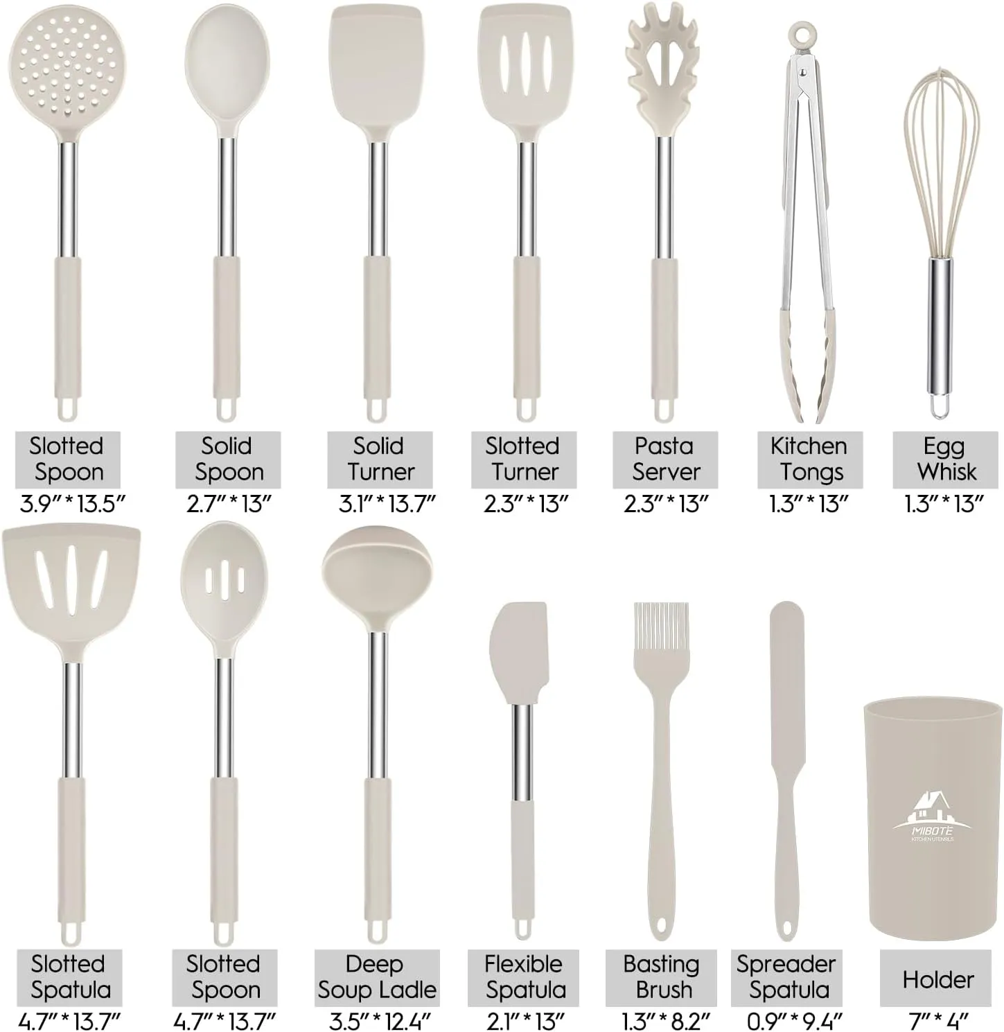 Silicone Kitchen Cooking Utensil Set, Silicone Kitchen Spatula Utensils Set with Stainless Steel Handle,Non-stick Heat Resistant - Best Kitchen Cookware Set-(Khaki)