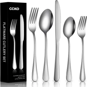 Silverware Set for 6 Premium Stainless Steel Cutlery Set Mirror Polished Flatware Set 30 Piece Knife Forks and Spoons Silverware Set Food-Grade Tableware Utensils Set for Restaurant Dishwasher Safe