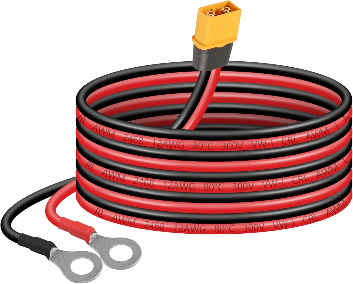 SinLoon XT60 to O Ring Terminal Cable 12AWG 59inch XT60H Male to O-Ring Connector Cord for RC Aircraft Toy Cars Lipo Battery FPV Racing Drone (1.5M/5Ft-M)