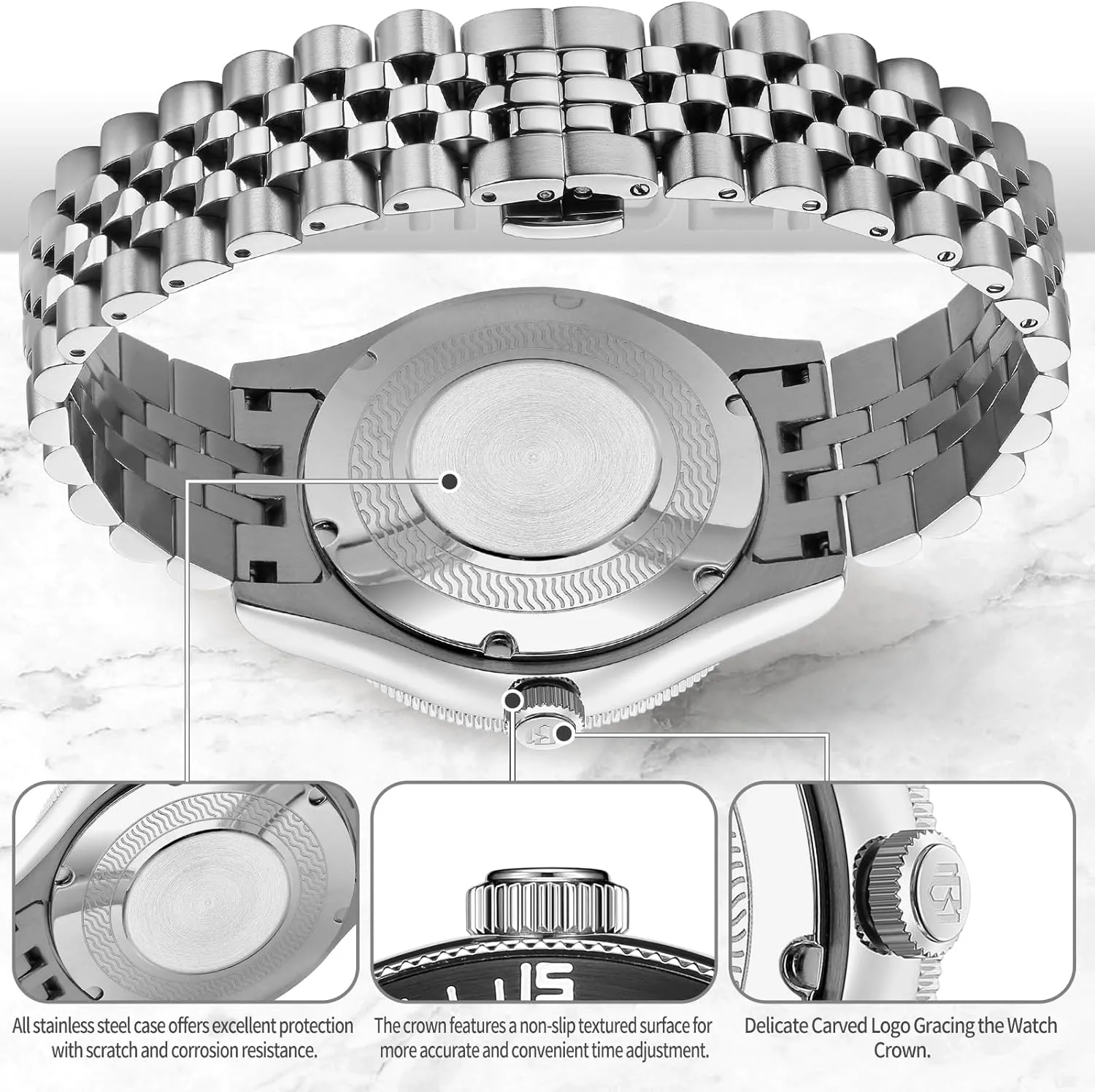 Skeleton Automatic Watch, 45mm Dial with Luminous Hands, Self Winding Watch, 3 ATM Waterproof, 316L Stainless Steel