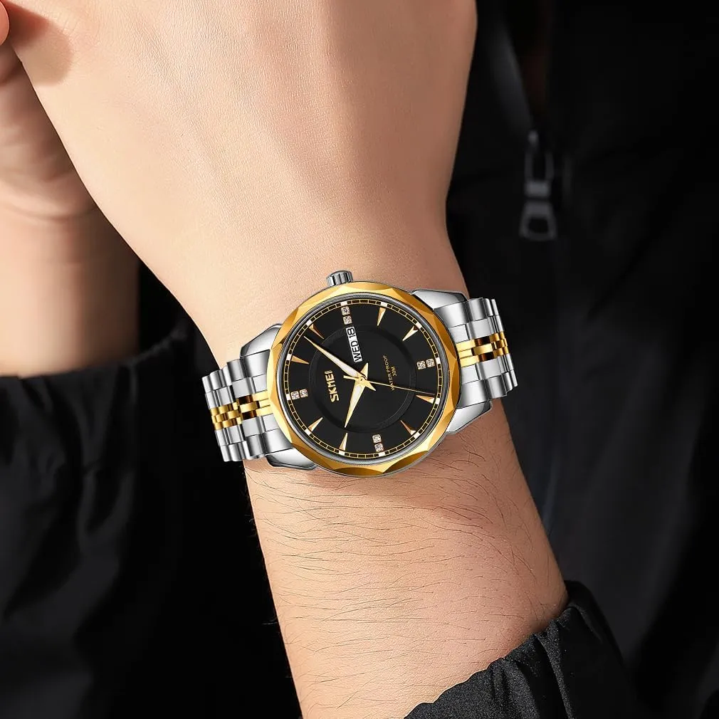 SKMEI Watch for Men Business Stainless Dress Fashion Waterproof Luxury Analog Simple Day Date Fathers Dad Gifts Silver Gold Wrist Watches