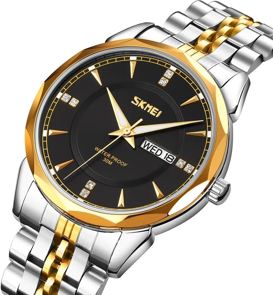 SKMEI Watch for Men Business Stainless Dress Fashion Waterproof Luxury Analog Simple Day Date Fathers Dad Gifts Silver Gold Wrist Watches