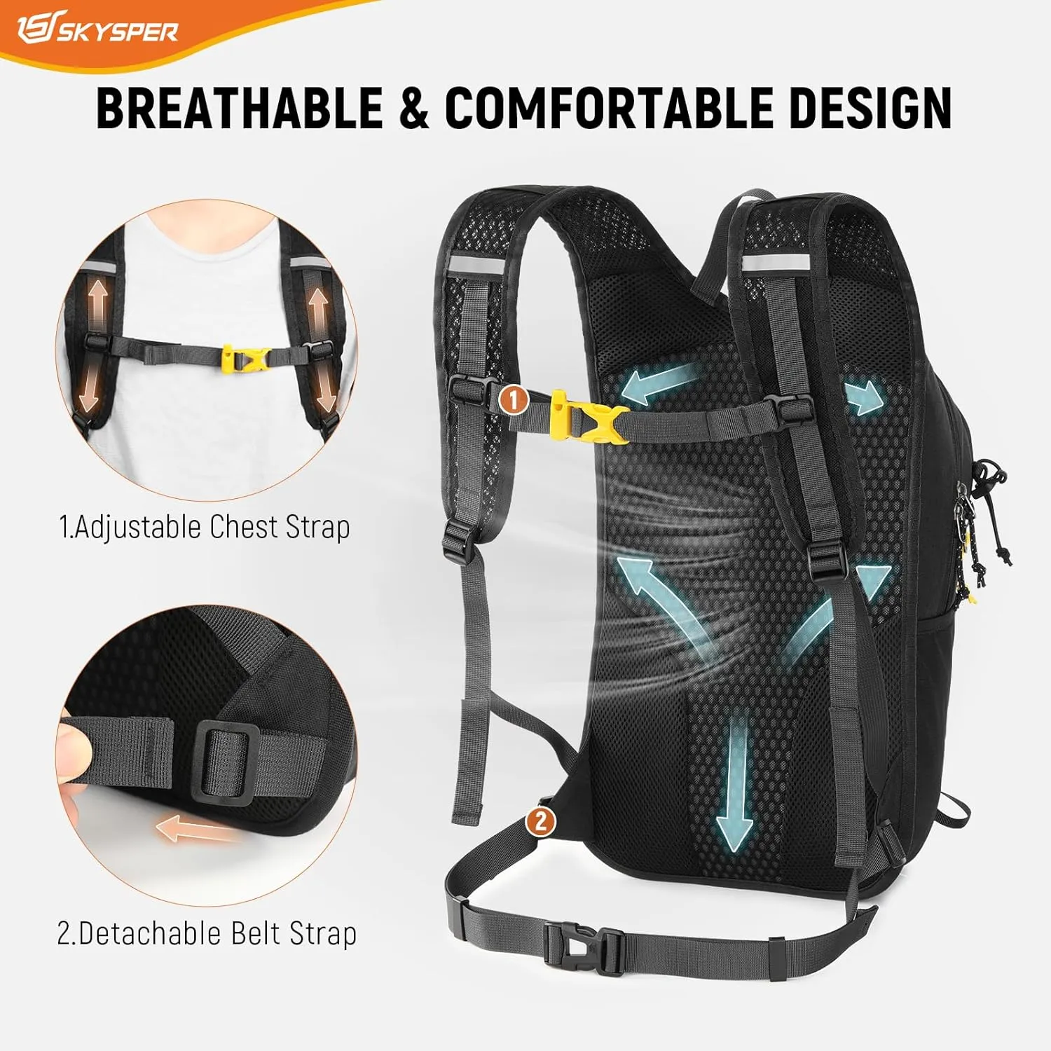 SKYSPER Small Hiking Backpack 15L Lightweight Day Pack Travel Hiking Daypack for Women Men(Black)