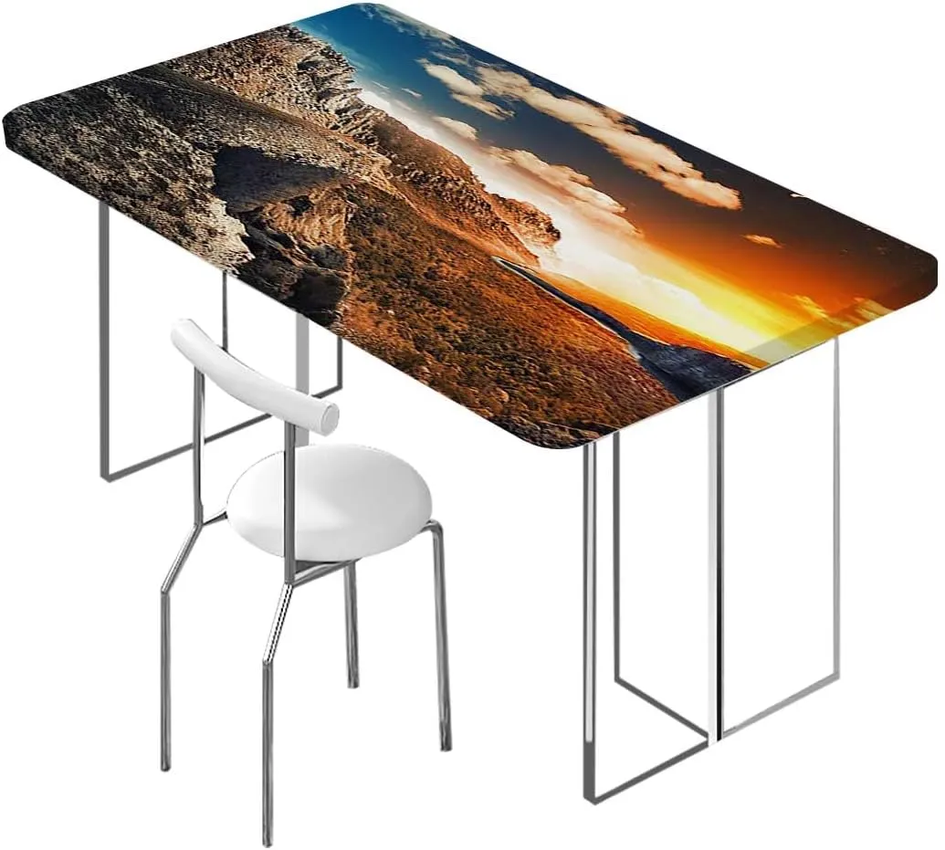 Slate Blue Orange Fitted Tablecloth for Rectangle Table Mountain Range with Creek Art Fitted Tablecloth Elastic Edge Table Cloth for Party Dining Home Picnic Aerial View Fits up 5 Foot Tables