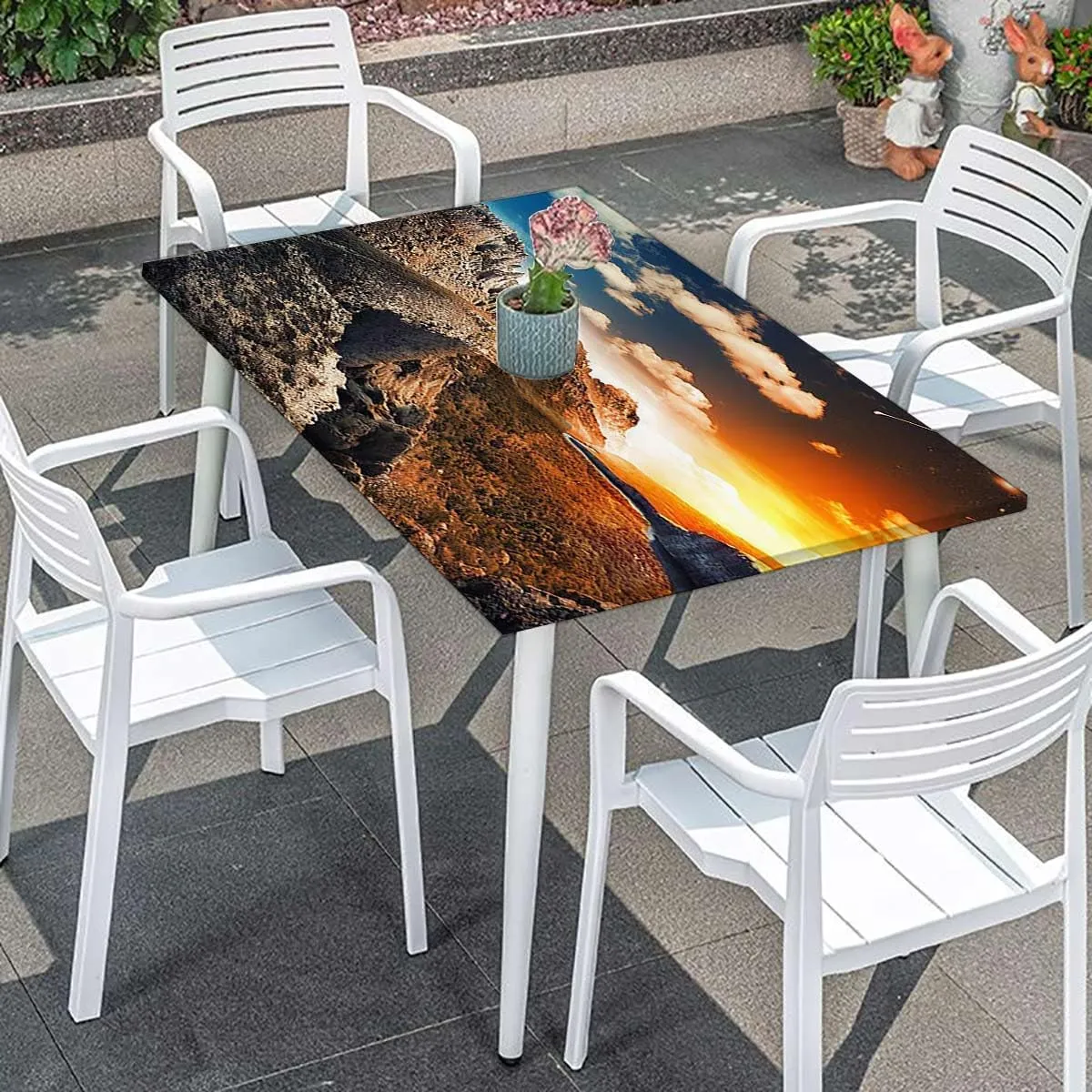 Slate Blue Orange Fitted Tablecloth for Rectangle Table Mountain Range with Creek Art Fitted Tablecloth Elastic Edge Table Cloth for Party Dining Home Picnic Aerial View Fits up 5 Foot Tables