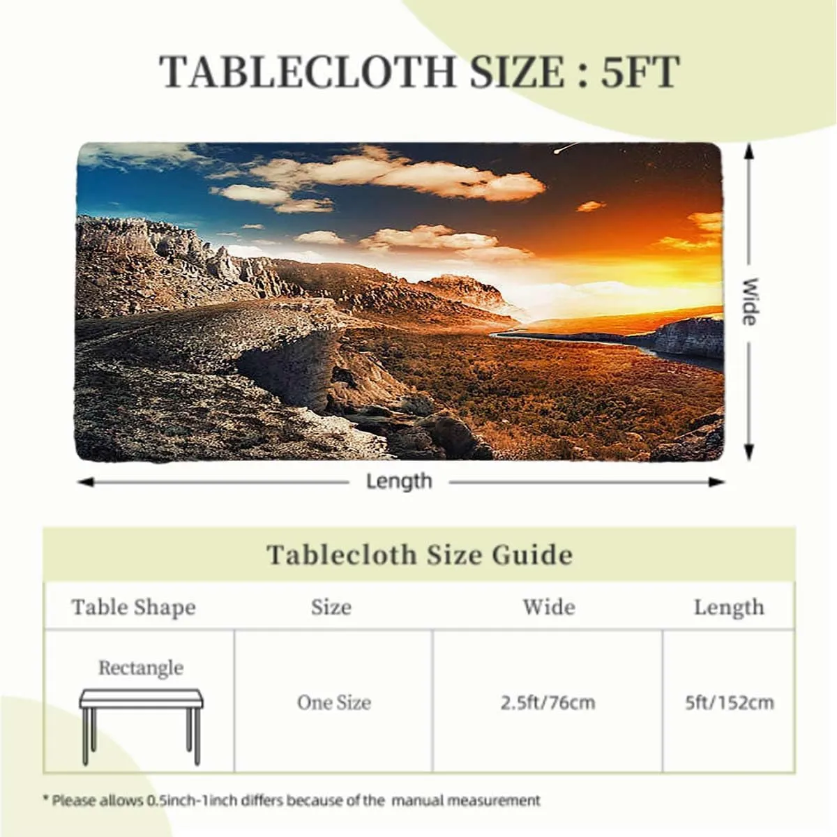 Slate Blue Orange Fitted Tablecloth for Rectangle Table Mountain Range with Creek Art Fitted Tablecloth Elastic Edge Table Cloth for Party Dining Home Picnic Aerial View Fits up 5 Foot Tables