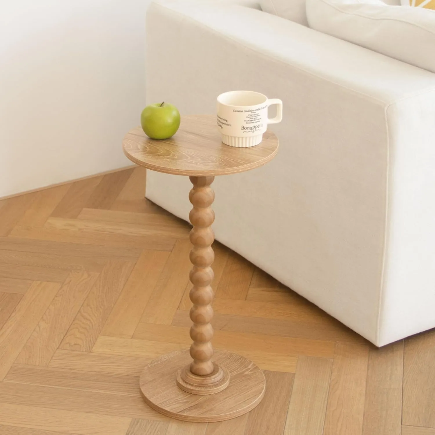 Small Side Table, Drink Table for Small Spaces, Modern Accent Table Martini Table with Solid Wood Leg, Round End Tables Living Room for Bedroom and Office (Rustic Walnut)
