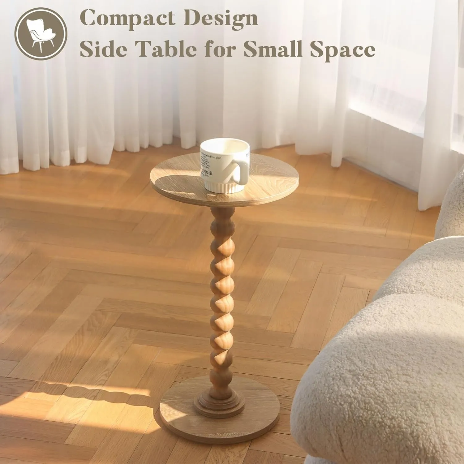 Small Side Table, Drink Table for Small Spaces, Modern Accent Table Martini Table with Solid Wood Leg, Round End Tables Living Room for Bedroom and Office (Rustic Walnut)