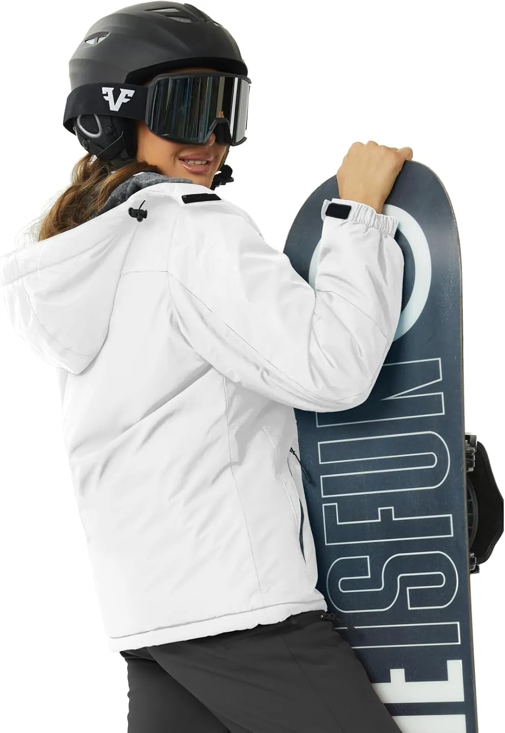 SMENG Womens Ski Jacket Waterproof Warm Winter Coats Windproof Fleece Lined Jacket Detachable Hood