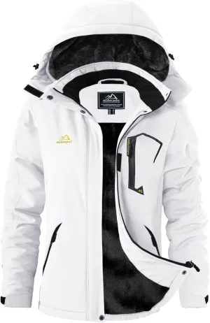 SMENG Womens Ski Jacket Waterproof Warm Winter Coats Windproof Fleece Lined Jacket Detachable Hood