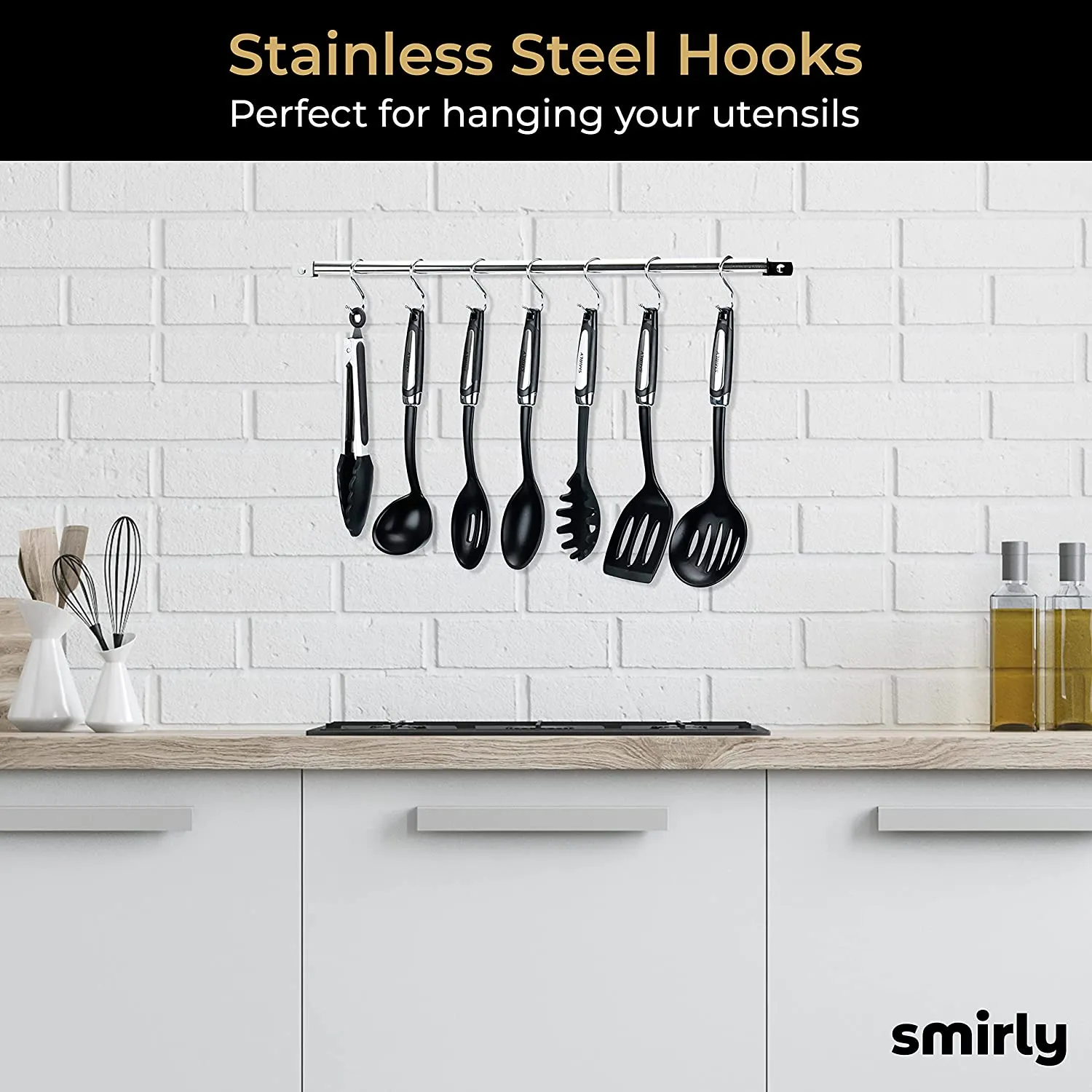 SMIRLY Black Kitchen Utensils Set with Holder: Kitchen Cooking Utensils Set for Nonstick Cookware - Kitchen Essentials, New Apartment Kitchen Set, Home Kitchen Accessories, Kitchen Tools & Spatula Set
