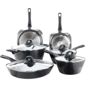 Soho Lounge Diamond 10 Piece Ceramic Nonstick Aluminum Cookware Set in Black