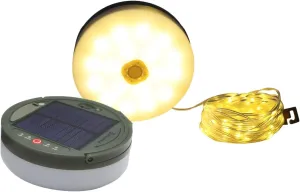 Solar Camping Lights with Remote Control, 10M 100 Led, Warm White, USB Rechargeable Tent Lamps