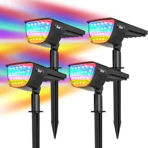 Solar Color Changing Spot Lights Outdoor, IP67 Waterproof Solar Landscape Lighting, 7 Modes Multicolor RGB Landscape Spotlights for Garden Yard Driveway Lawn Patio Pathway Easter Decorations, 4 Pack