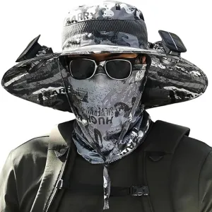 Solar Fan Hat, 2025 Upgrade Solar Powered Fan Hat, Wide Brim Outdoor Fishing Hat with USB Charging, for Women and Men
