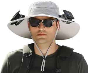 Solar Fan Hat, Accustomas Solar Hat, Wide Brim Solar Fan Hats Outdoor Fishing, UPF 50  Fishing & Beach with Fan Built in