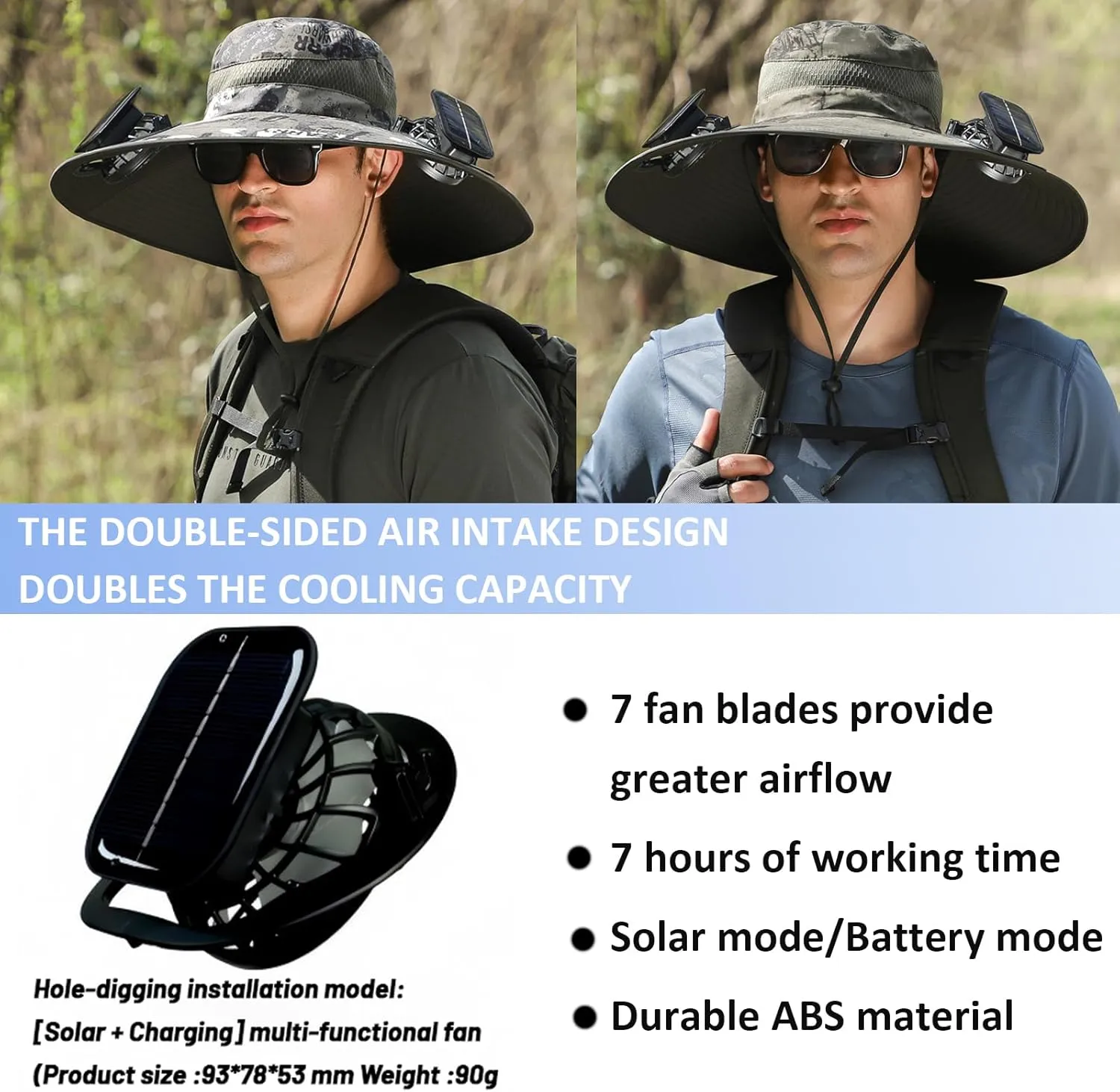 Solar Fan Hat, Accustomas Solar Hat, Wide Brim Solar Fan Hats Outdoor Fishing, UPF 50  Fishing & Beach with Fan Built in