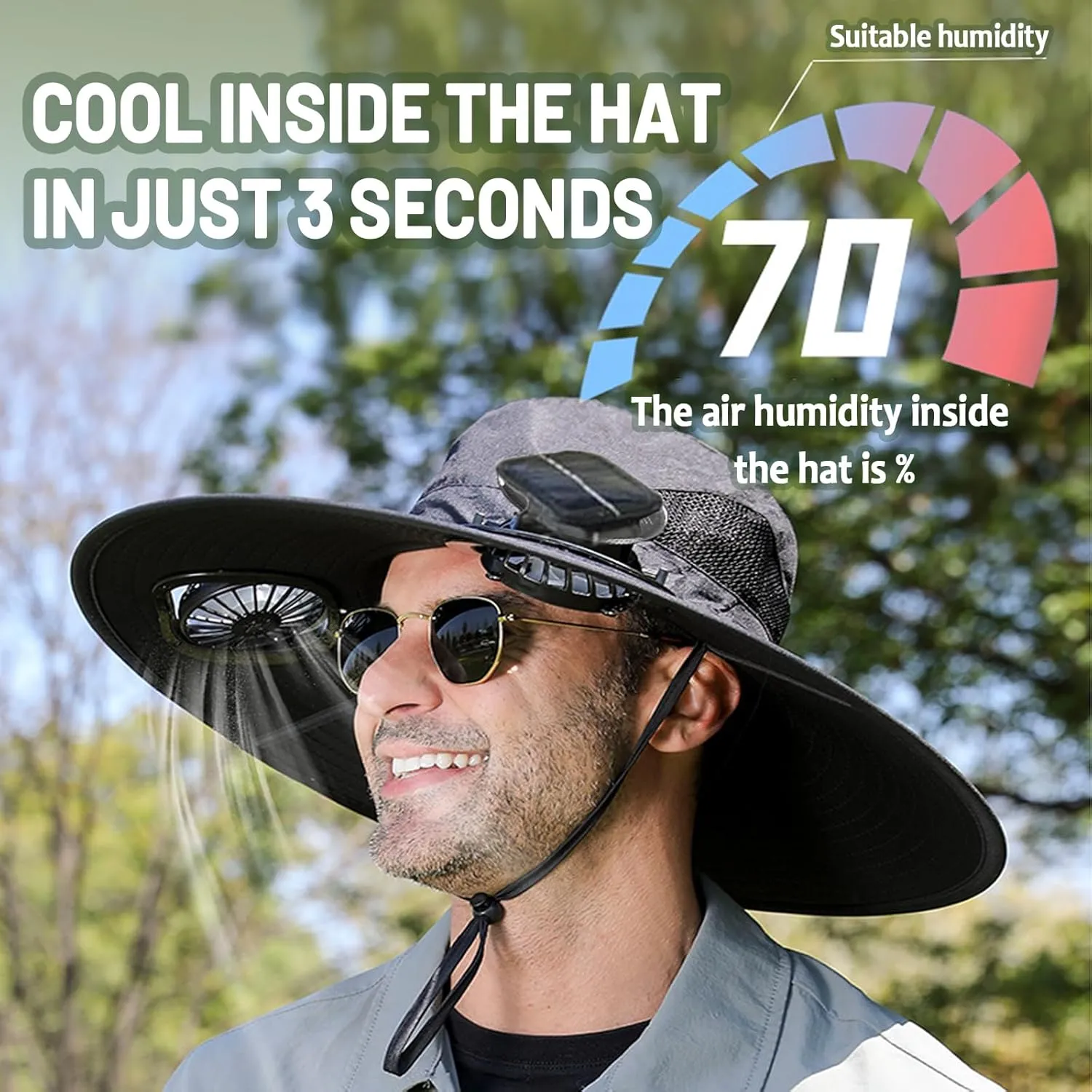 Solar Fan Hat, Accustomas Solar Hat, Wide Brim Solar Fan Hats Outdoor Fishing, UPF 50  Fishing & Beach with Fan Built in