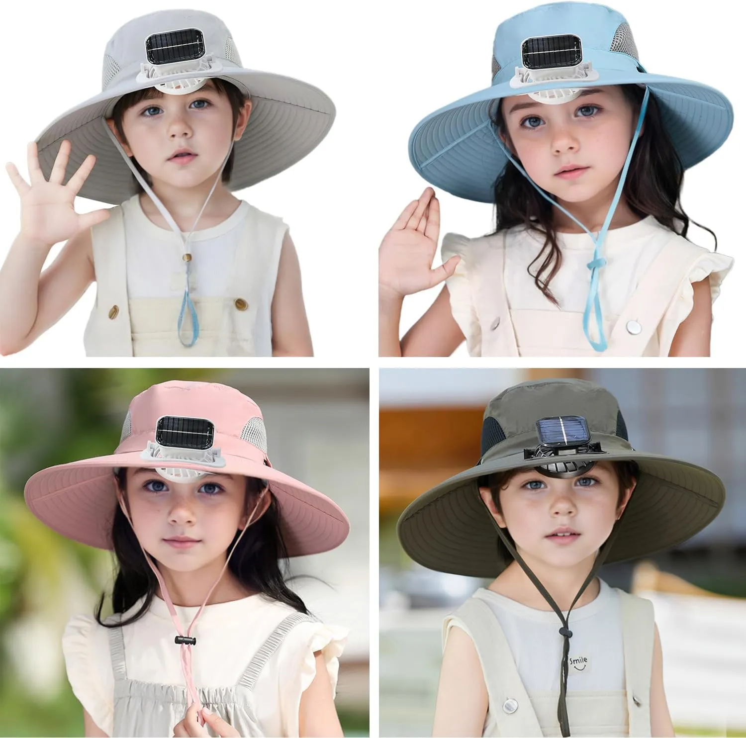 Solar Fan Hat for Kids - Wide Brim Sun Hat with Solar Powered Fan, Adjustable & UPF 50 