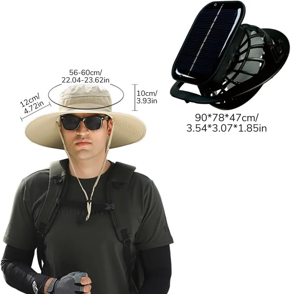 Solar Fan Hat for Men Women,Outdoor Fishing Wide Brim Sun Hat with Fans Built in Solar Power UPF 50  Bucket Fishing & Beach
