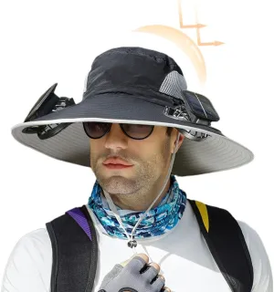 Solar Fan Hat for Men Women,Wide Brim Solar Fans Hat Outdoor Fishing,Fans Hats Fishing & Beach Hats with Fan Built in