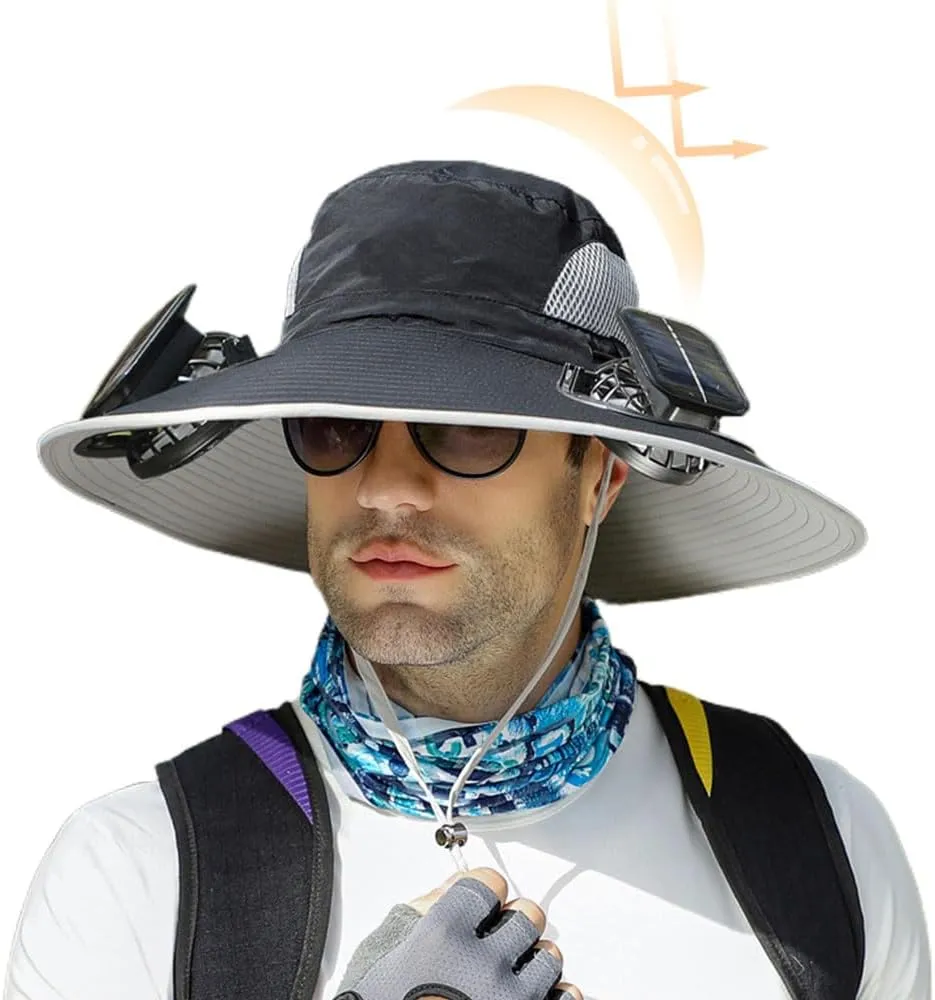 Solar Fan Hat for Men Women,Wide Brim Solar Fans Hat Outdoor Fishing,Fans Hats Fishing & Beach Hats with Fan Built in