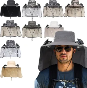 Solar Fan Hat, Outdoor Wide Brim Neck Flap Sun Hat with 2 Solar Fan, Cooling Fishing Hats for Adult Men Women