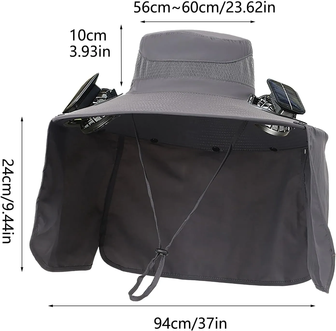 Solar Fan Hat, Outdoor Wide Brim Neck Flap Sun Hat with 2 Solar Fan, Cooling Fishing Hats for Adult Men Women