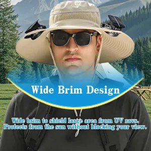 Solar Fan Hat ，Wide Brim Solar Fan Hat with 2 Solar Powered Fan Built ，Waterproof Outdoor Fishing Hat