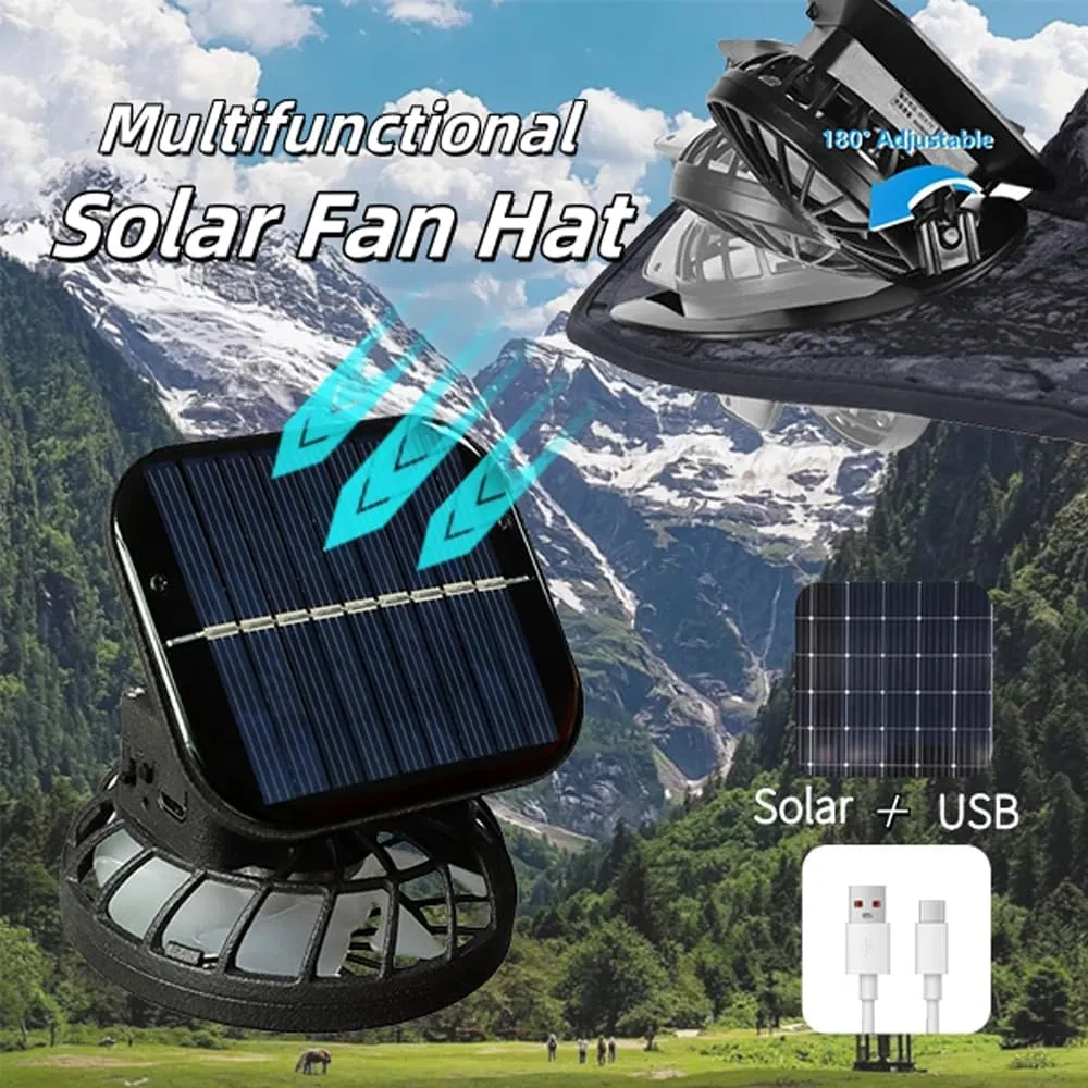 Solar Fan Hat ，Wide Brim Solar Fan Hat with 2 Solar Powered Fan Built ，Waterproof Outdoor Fishing Hat