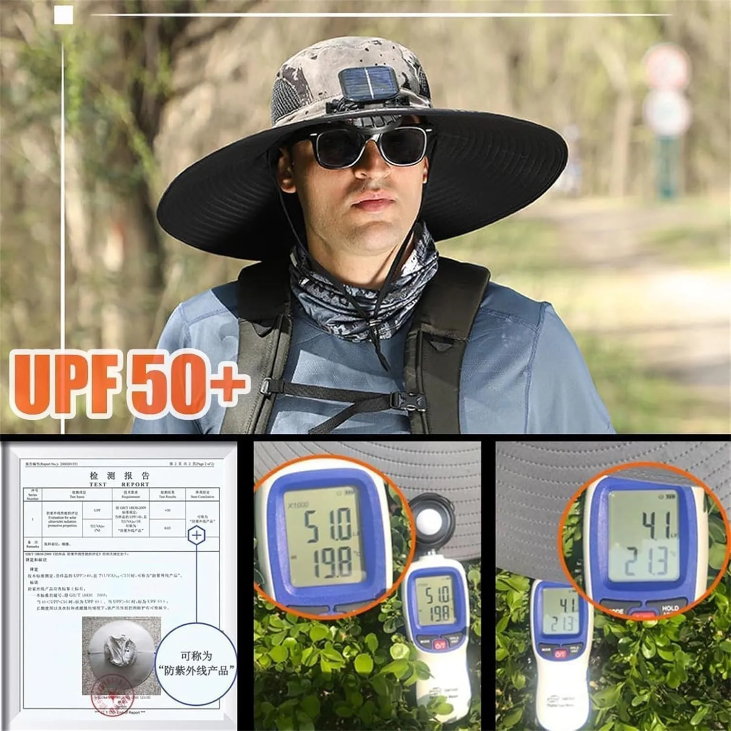 Solar Fan Hat, Wide Brim Solar Fan Outdoor Fishing Hat-Solar & USB Charging, Adult Sun Hats Men Women