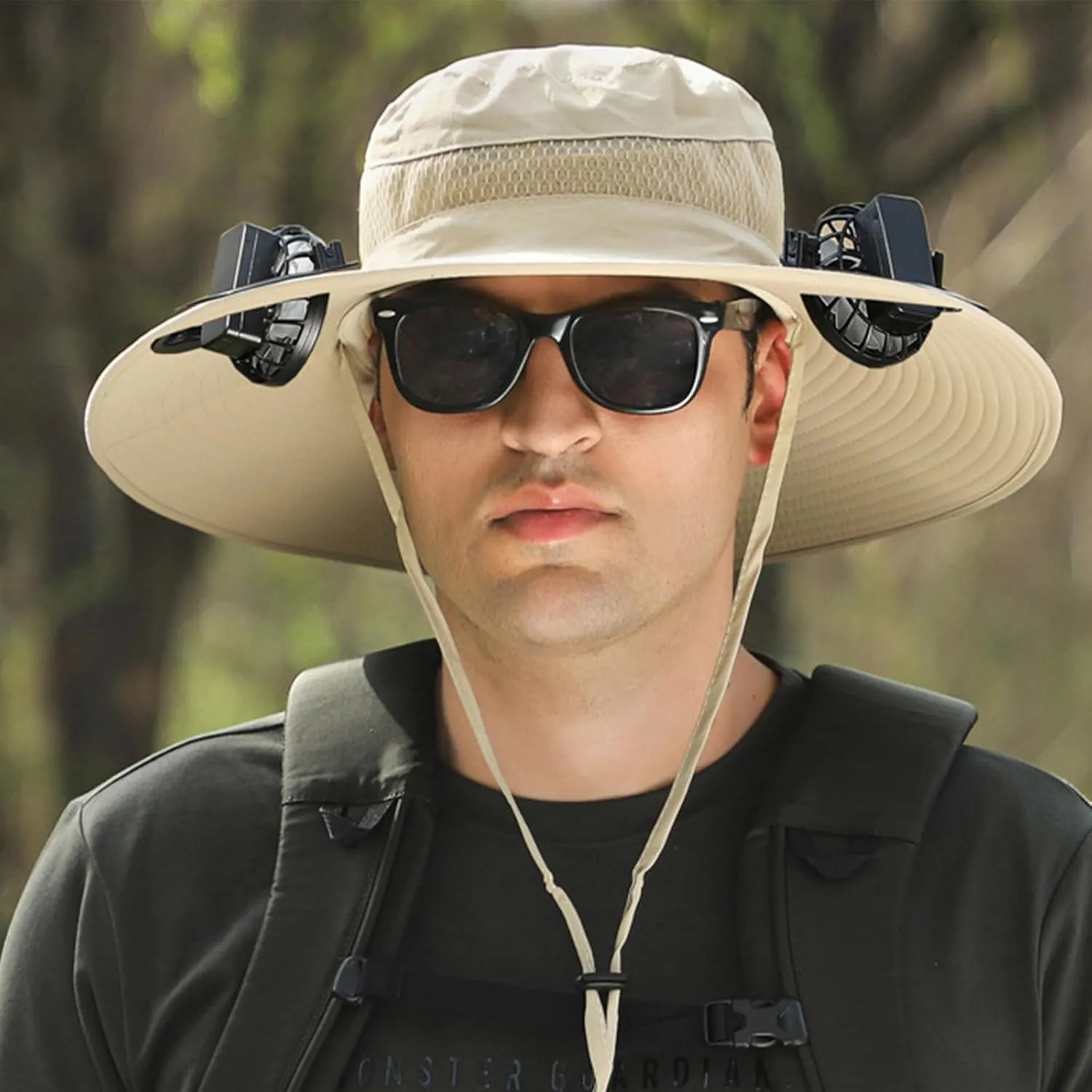 Solar Fan Hat, Wide Brim Solar Fan Outdoor Fishing Hat,Mens Sun Hat with 2 Solar Fan Fishing Hats Upf50 