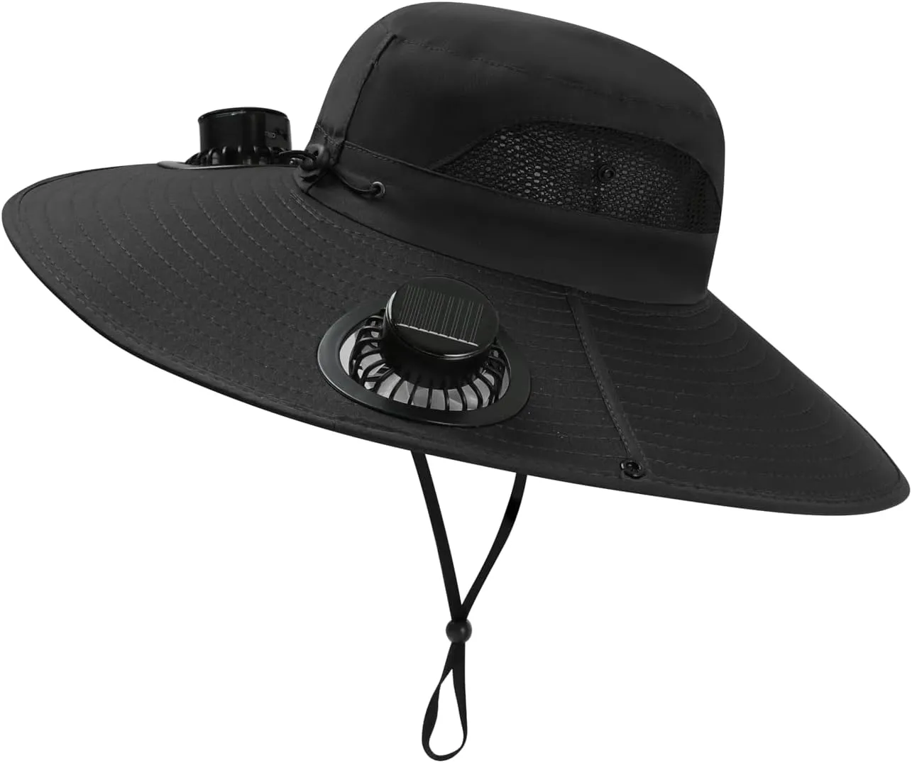 Solar Fan Hat, Wide Brim Solar Powered Fan Hat Outdoor Fishing, Hat with Fans Solar Power with Removable&USB Charging for Men