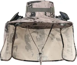 Solar Fan Hat with Dual Fans, Wide Brim, UPF 50 Sun Protection for Men, Perfect for Golf Fishing Hiking
