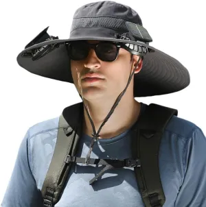 Solar Fan Hat,Outdoor Wide Brim Sun Hat with 2 Solar Fan,UV Protection Hiking Camping Fishing Hat for Men and Women