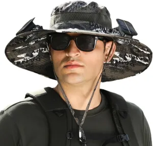Solar Fan Hat,Outdoor Wide Brim Sun Hat with 2 Solar Fan,UV Protection Hiking Camping Fishing Hat for Men and Women