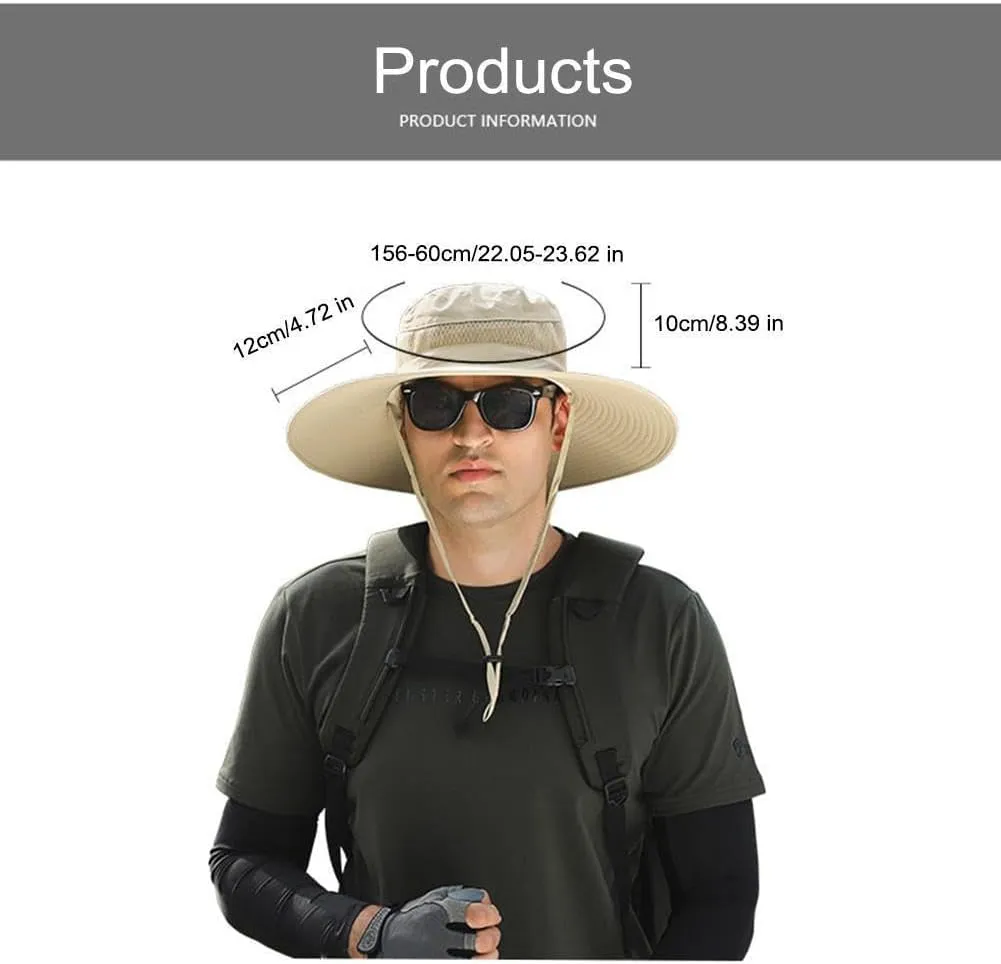 Solar Fan Hats for Men Outdoor Fishing Hat with 2 Fans Detachable Breathable Wide Brim Bucket Hats Solar & USB Charging (C)