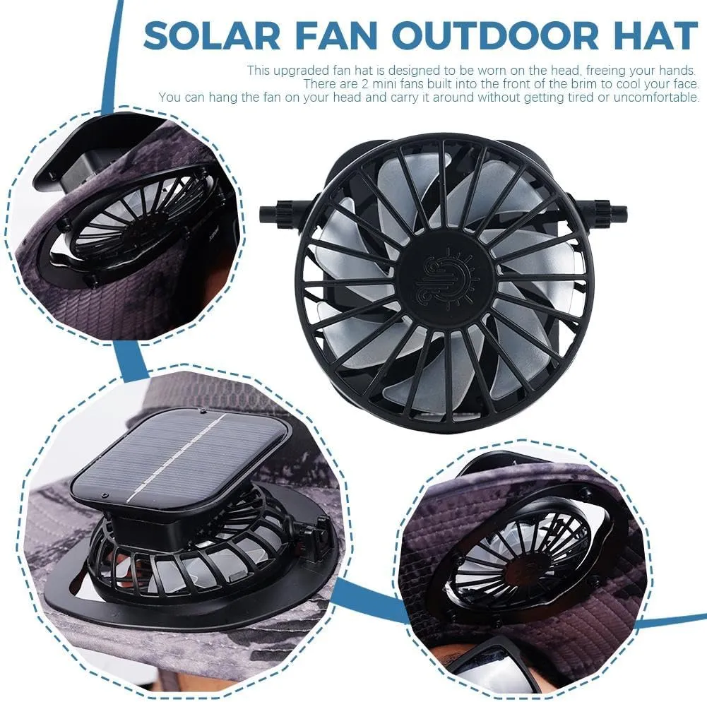 Solar Fan Hats for Men Outdoor Fishing Hat with 2 Fans Detachable Breathable Wide Brim Bucket Hats Solar & USB Charging (C)
