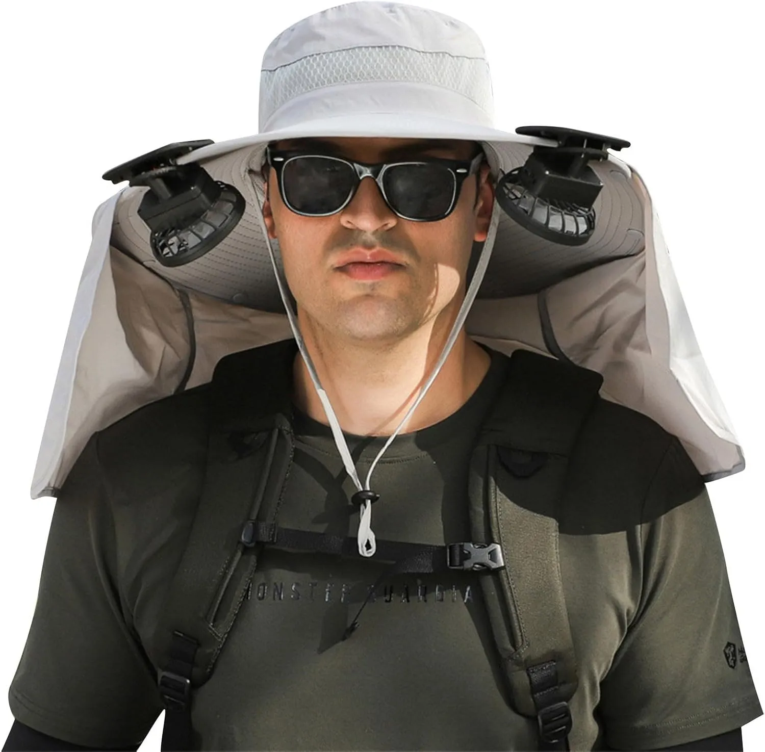 Solar Fan Hats for Men Women, UPF 50  Wide Brim Sun Hats with 2 Solar Fan, Breathable Bucket Hat Outdoor Fishing Hats