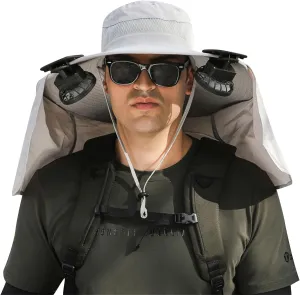 Solar Fan Hats for Men Women, UPF 50  Wide Brim Sun Hats with 2 Solar Fan, Breathable Bucket Hat Outdoor Fishing Hats