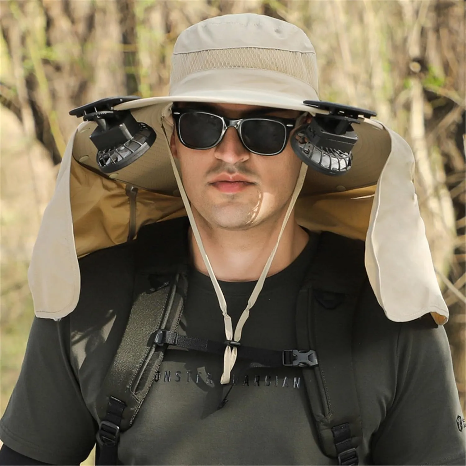 Solar Fan Hats for Men Women, UPF 50  Wide Brim Sun Hats with 2 Solar Fan, Breathable Bucket Hat Outdoor Fishing Hats