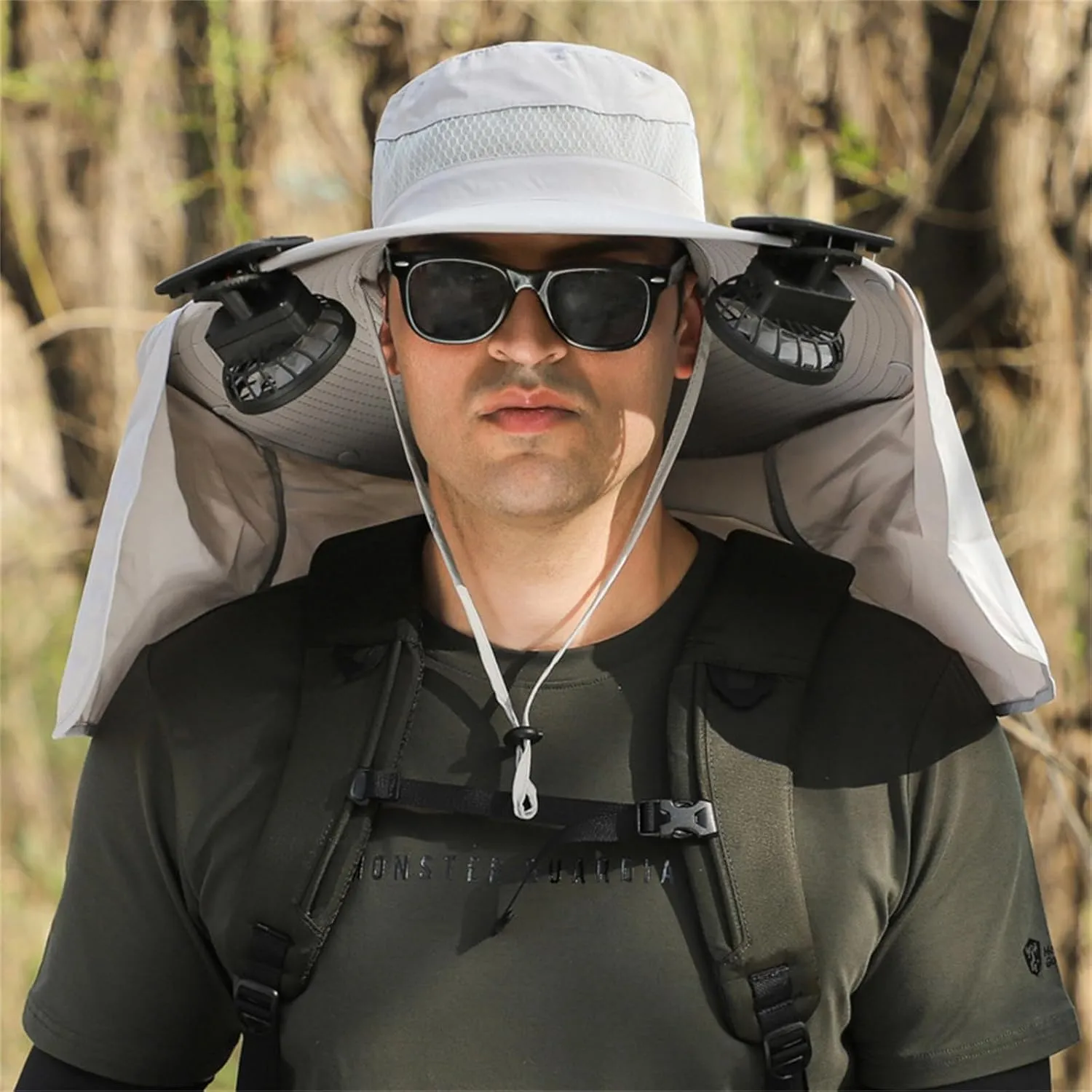 Solar Fan Hats for Men Women, UPF 50  Wide Brim Sun Hats with 2 Solar Fan, Breathable Bucket Hat Outdoor Fishing Hats