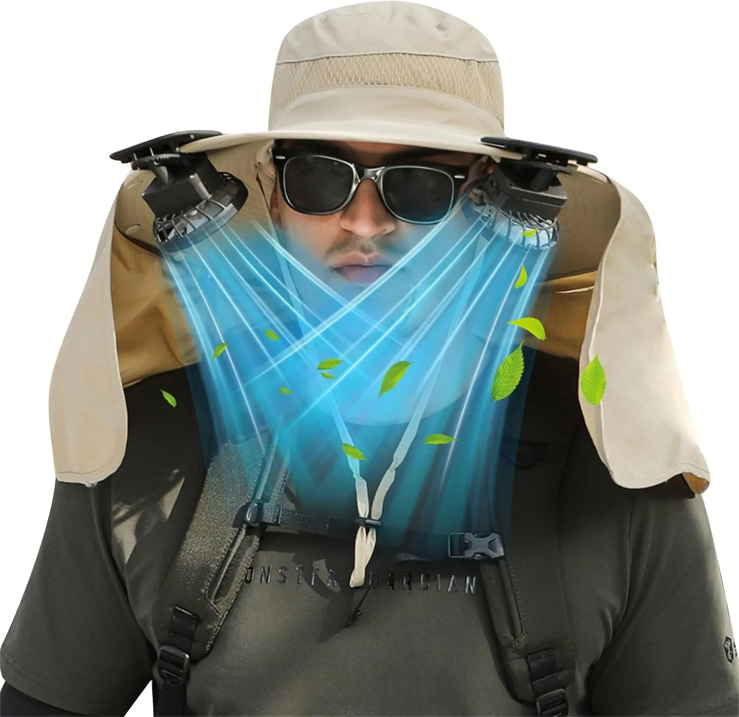 Solar Fan Hats for Men Women, UPF 50  Wide Brim Sun Hats with 2 Solar Fan, Breathable Bucket Hat Outdoor Fishing Hats
