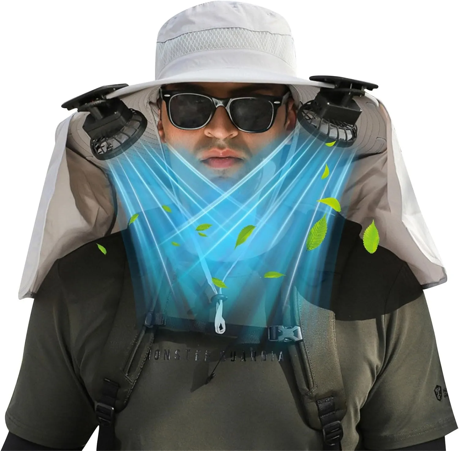Solar Fan Hats for Men Women, UPF 50  Wide Brim Sun Hats with 2 Solar Fan, Breathable Bucket Hat Outdoor Fishing Hats