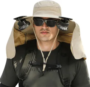 Solar Fan Hats for Men Women, UPF 50  Wide Brim Sun Hats with 2 Solar Fan, Breathable Bucket Hat Outdoor Fishing Hats