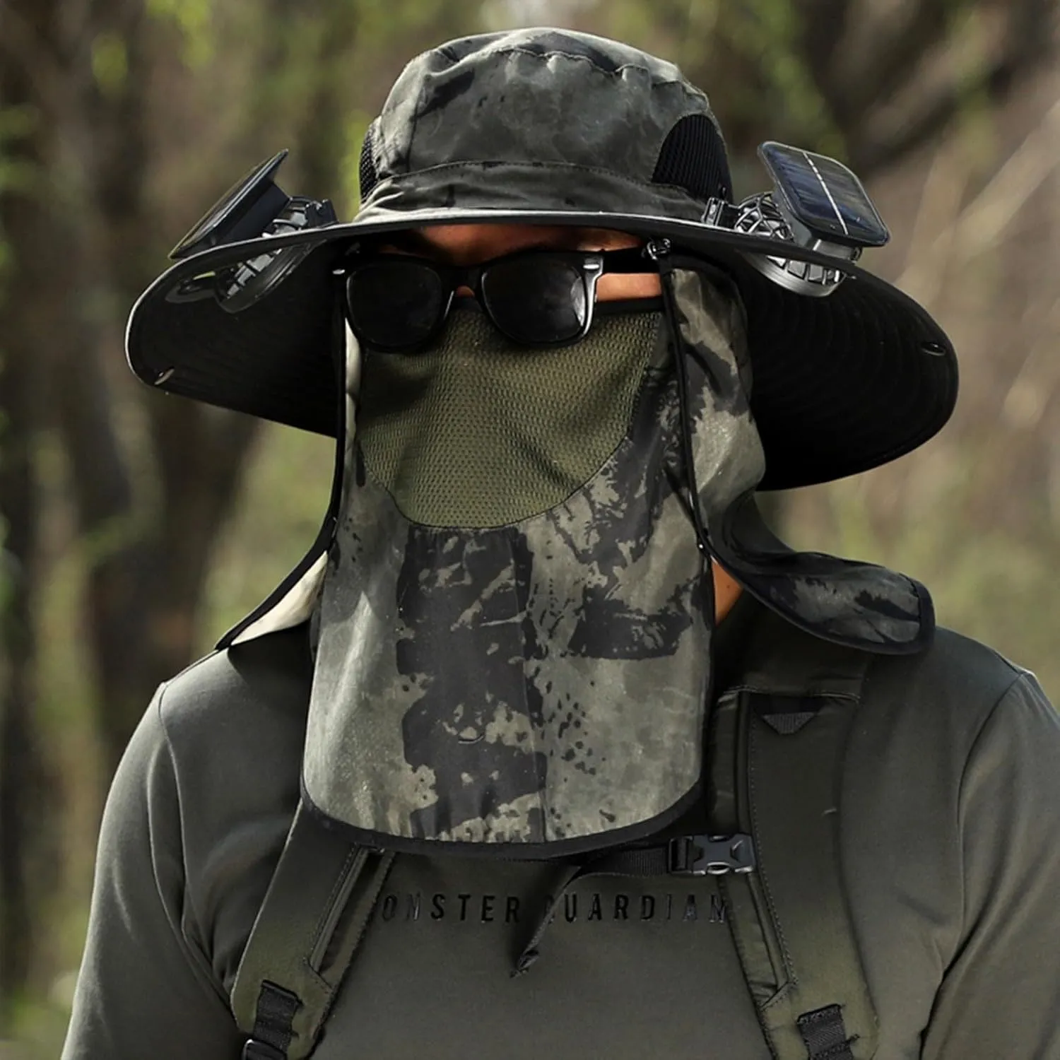 Solar Fan Outdoor Fishing Hat Wide Brim Solar Fan Sun Protection Hat-Solar & USB Charging,Solar Powered Fan Beach Hat