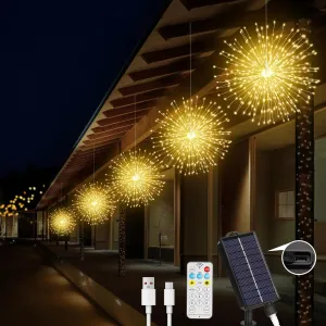 Solar Firework Lights Outdoor, 5 Pack 1000LED Solar Starburst Lights with Remote, 8 Modes Dimmable Waterproof Hanging Fairy Lights for Garden, Patio, Holiday Decor (Warm White)